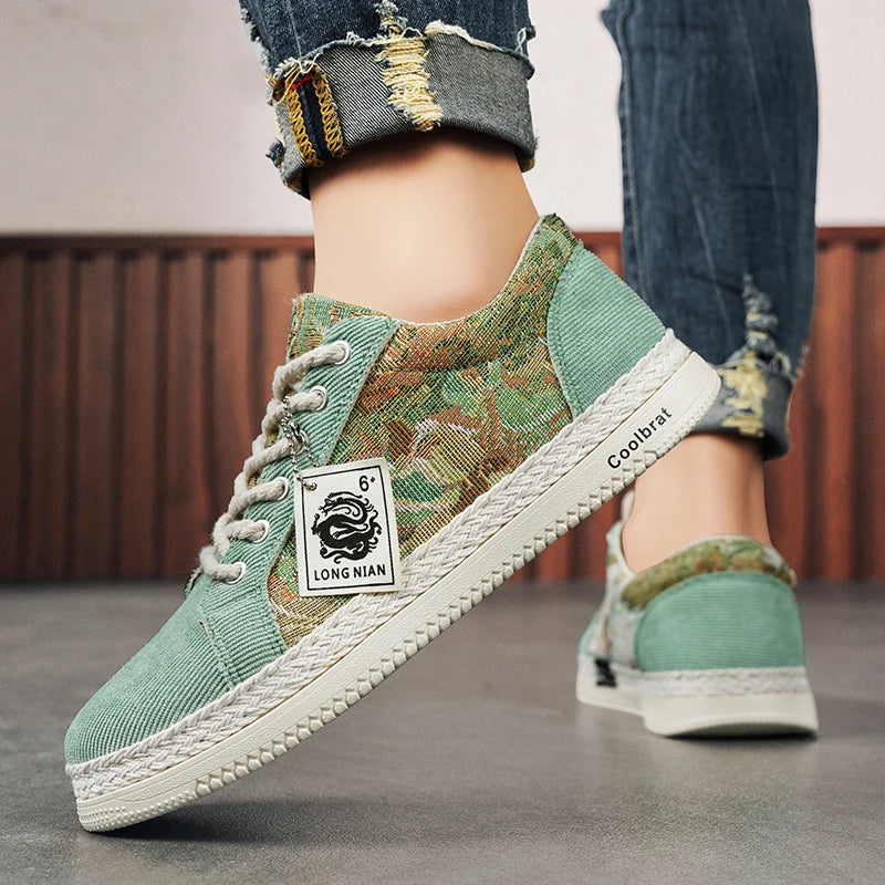 Men's Canvas Casual Shoes Spring and Autumn New Breathable Soft-Sole Outdoor Flat Walking Shoes Fashion Joker Sports Board Shoes