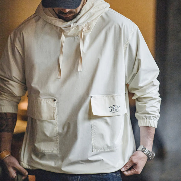 អាវក្រៅ Maden បុរស Vintage Deck Smock Hoodies អាវក្រៅការពារខ្យល់ អាវក្រៅរលុង មានហោប៉ៅធំៗ បោះពុម្ពលើសម្លៀកបំពាក់
