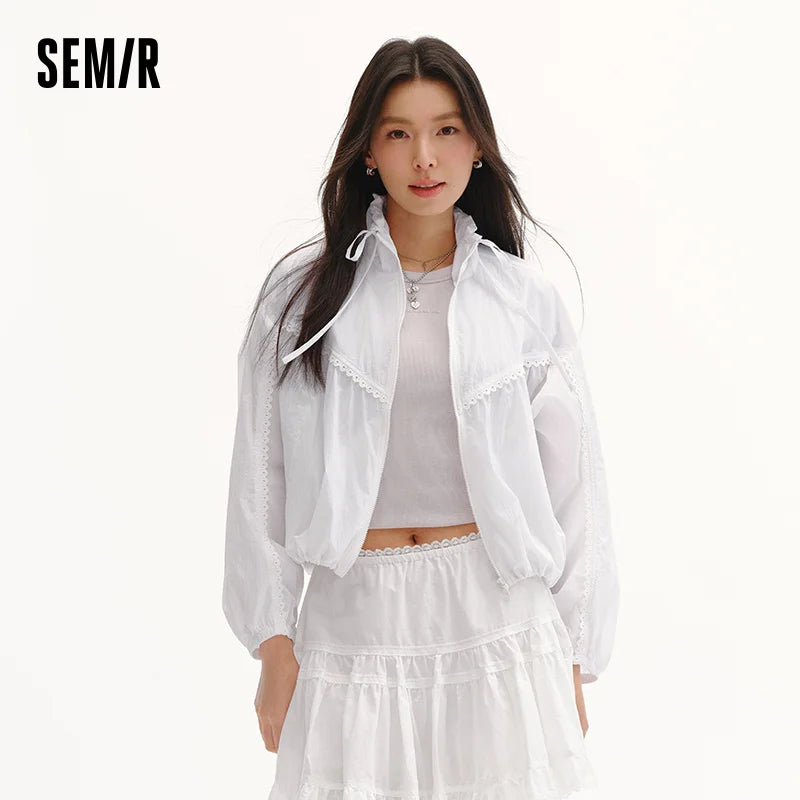 Semir Women Jacket UV Protection Cool Feeling Lace Trim Loose Lazy Style Casual Top 2026 Summer Wear