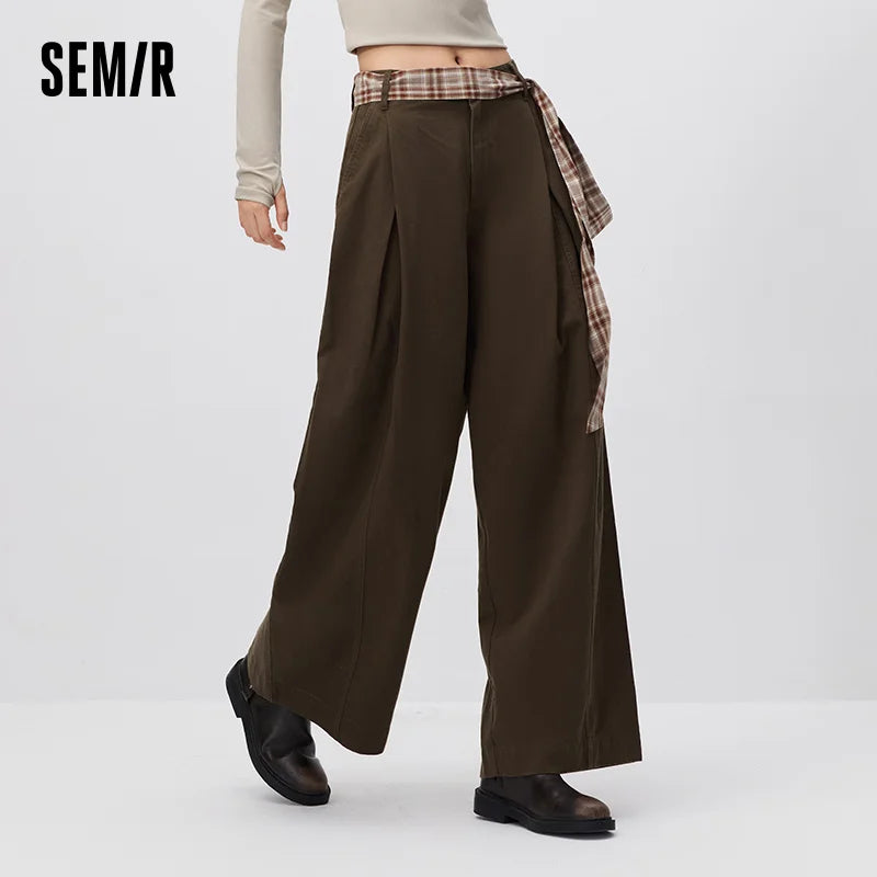 Semir Women Pants Pleated Wide Leg Belted Loose Commuter Style Elegant Casual Autumn Trousers Outdoor Wear 2026