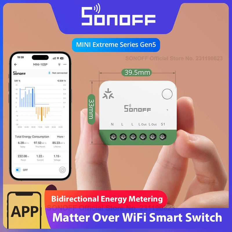 SONOFF MINI-1GSP MINI ONE PM Matter Over WiFi Smart Switch 16A Max Local Web Console Open API Interfaces Works with Apple Home
