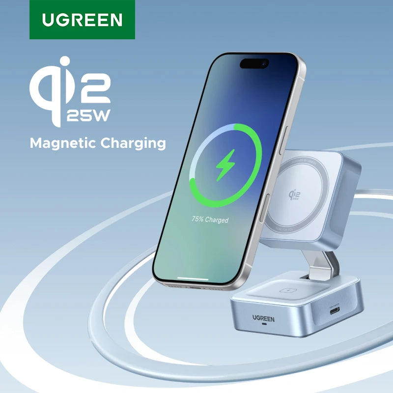 UGREEN Qi2.2 25W 2-in-1 Magnetic Wireless Charger Stand Fast Charging Stand Charger For iPhone 16 17/AirPods Magflow Charger