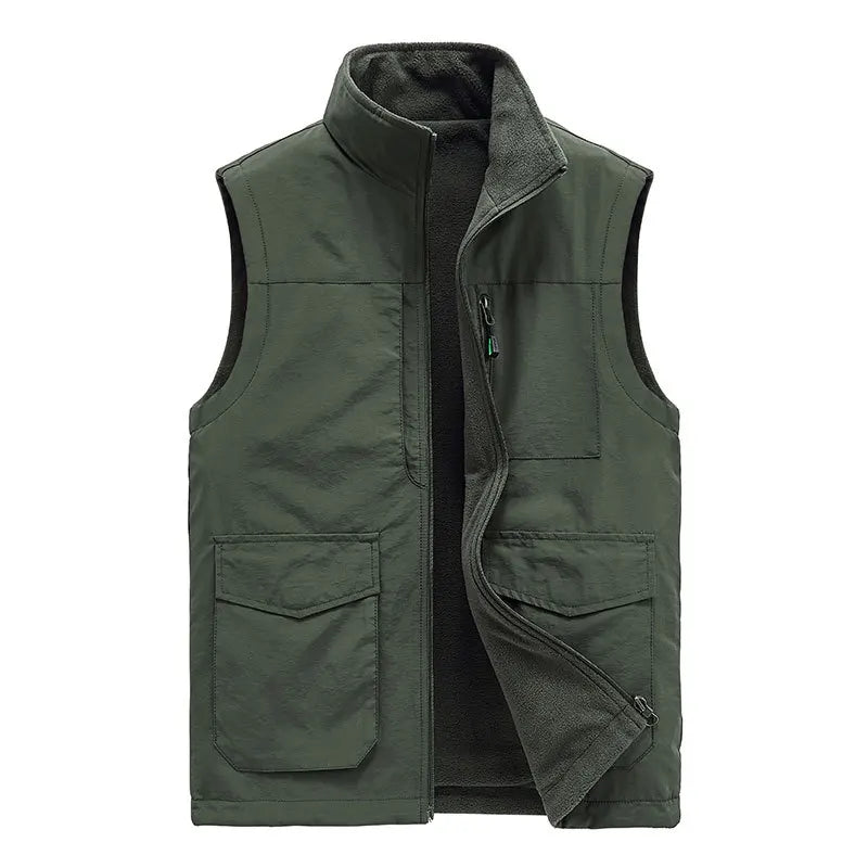 Men's Sleeveless Vest Jacket for Fall and Winter, Travel, Leisure, and Fishing Wear. Green, Khaki, Gray, Black, Red, Blue Coat.