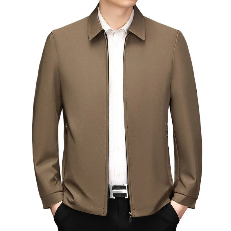 2026 New Men's Red Long-sleeve Collared Jacket, Black Single-breasted Casual Coat, Navy and Khaki Tops.