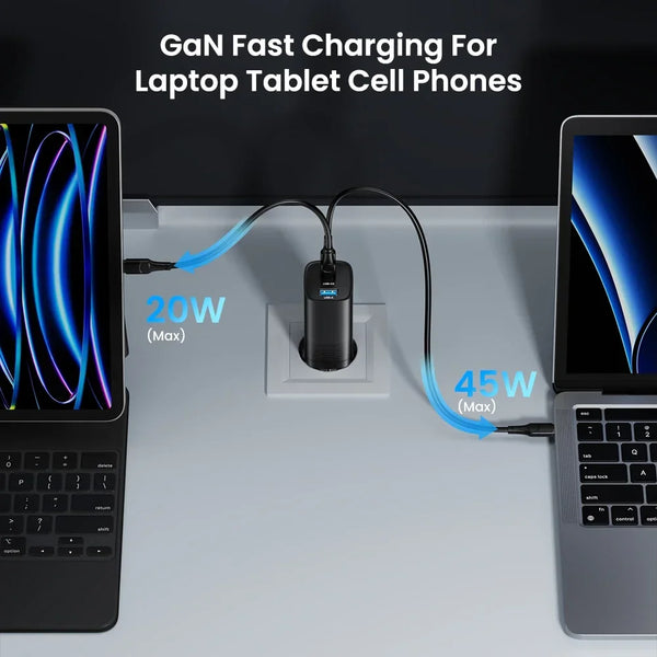 ឆ្នាំងសាក GaN USB Type C 65W សាកលឿន QC3.0 PD3.0 សម្រាប់ iPhone 14 13 Pro Xiaomi Laptop PPS ឆ្នាំងសាកលឿនចល័ត 45W សម្រាប់ Samsung