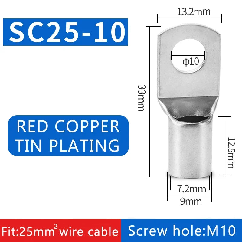 ចុង ស្រួច SC ស្ពាន់ ទទេ SC6 SC10 SC16 SC25 ឧបករណ៍ ភ្ជាប់ ខ្សែ សម្រាប់ ខ្សែភ្លើង ទំហំ 5/6/8/10/12mm²