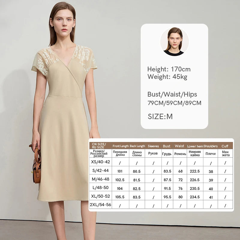 រ៉ូប Amii Minimalist Casual សម្រាប់នារី រដូវក្តៅ ឆ្នាំ២០២៥ ថ្មី សម្រាប់នារីការិយាល័យ ដៃខ្លី ក V ចង្កេះស្ដើង រ៉ូបចរ 12542261