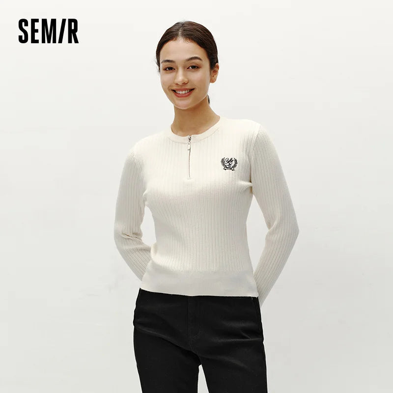 Semir Embroidered Sweater Pullover Women 2025 Winter Short Style Casual Fashion Knitwear Comfortable Top Slim Fit