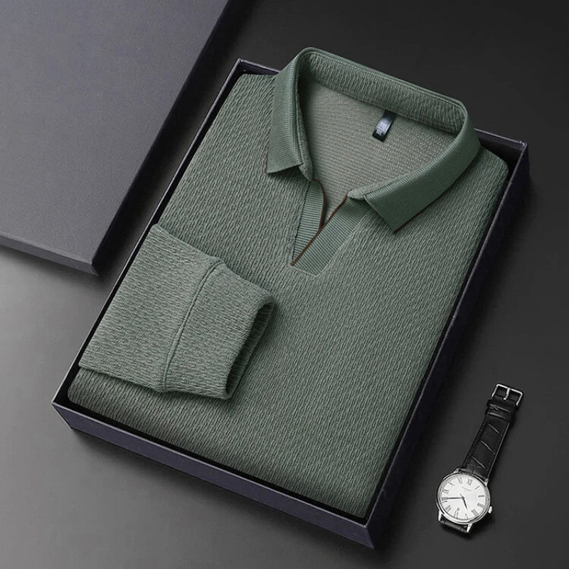 Solid color daily V-neck sweater men's business casual POLO shirt, stretchable, warm autumn new pullover knitwear.