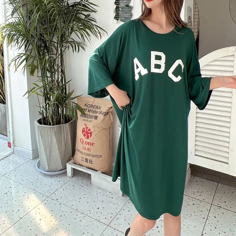 Fdfklak Casual Loose Night Dress Women Modal Comfortable Nightshirt Female Letter Sleepshirt Spring Summer Nightgowns 50-110 KG