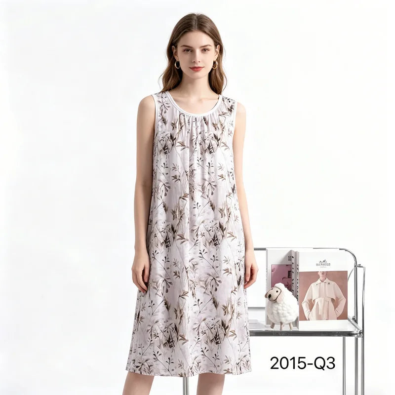Women's Nightgown Night Dress Round-Neck Sleeveless Summer Nightgowns Woman Sleep Soft Lounge Dress for XL-6XL Pajamas Dress