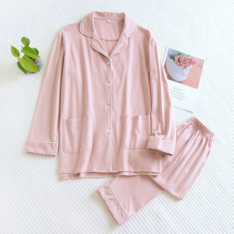 Casual Knitted Couple Long Sleeve Nightwear Suit Men's And Women's Sleepwear Home Clothes Spring Autumn Cotton Pajamas Set