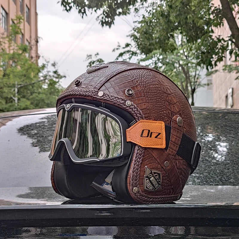 High quality PU leather retro 3/4 motorcycle helmet, suitable for scooters, cruising motorcycles, and half helmets