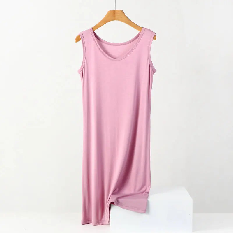 3XL-8XL Large Size Modal Cotton Night Dress Women Sleeveless Vest Nightgowns Elasticity Loose Ladies Nightwear Mid-Long Dresses