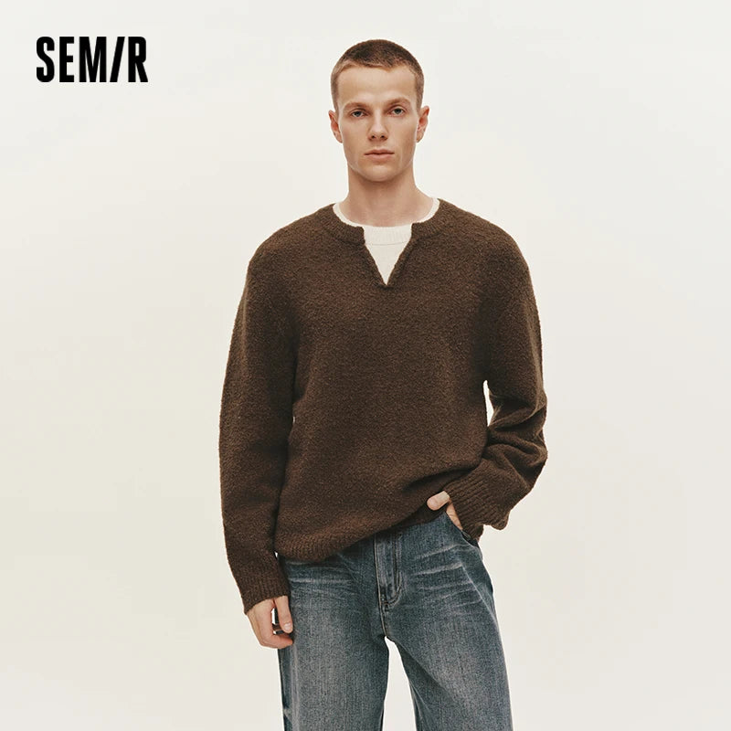 Semir Knitted Sweater Men Winter Fake Two-Piece V-Neck Wool Blend 2025 New Color Block Fashion Inner Wear Sweater Men'S Clothing