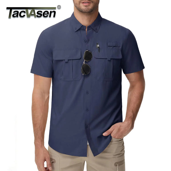 TACVASEN UV Block Fishing Shirts Mens Lightweight Quick Dry Short Sleeve Shirt Breathable Outdoor Hiking Shirt Fishing Shirts