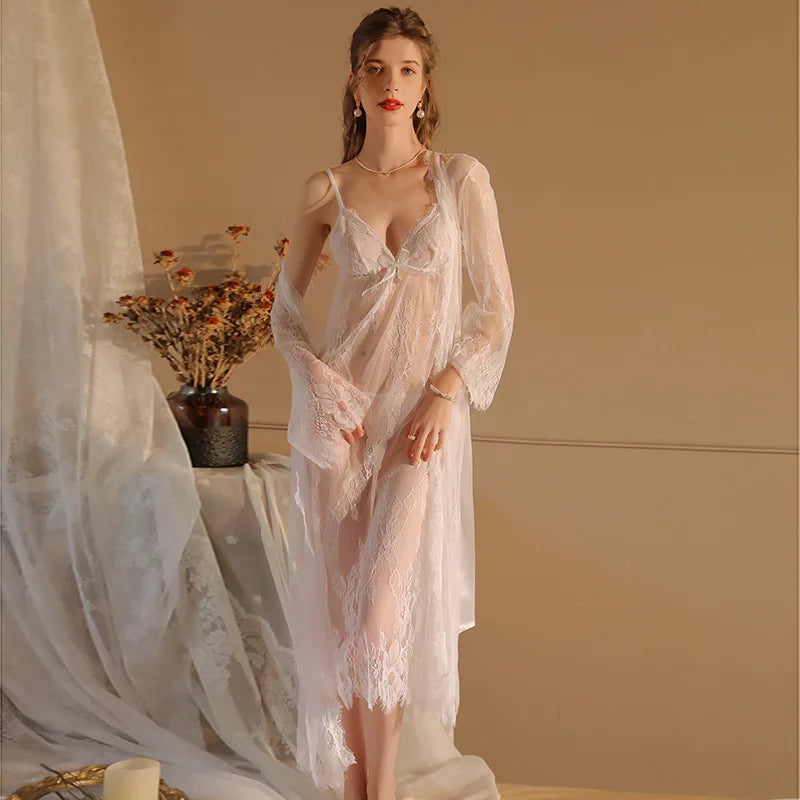 Lace Linerie Women Nightdress Sexy Sleepwear Gowns Night Wear Dress Two Pieces Set Ladies Nightgowns Nuissette Femme Nuit