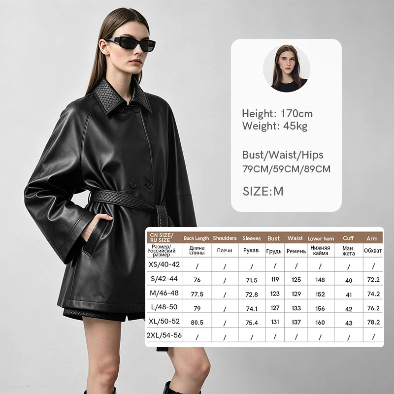 Amii Women's Oversize Faux Leather Jacket Lapel Collar Belt Raglan Sleeve Fashion Coat 2026 Autumn Trend Woman Clothing 12653017