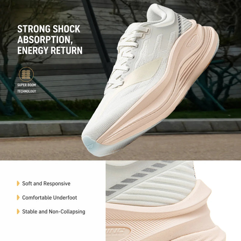 ស្បែកជើងរត់ Li-Ning សម្រាប់នារី YUEYING 5 PRO Optimized Cushion ជាមួយប្រអប់ម្រាមជើងធំទូលាយ SUPER BOOM LiNing Reflective Sneakers ARHW002