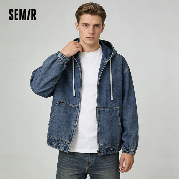 Semir American Jacket Men 2026 Spring Hooded Denim Street Style Vintage Loose Casual Fashion Stylish Outerwear Top