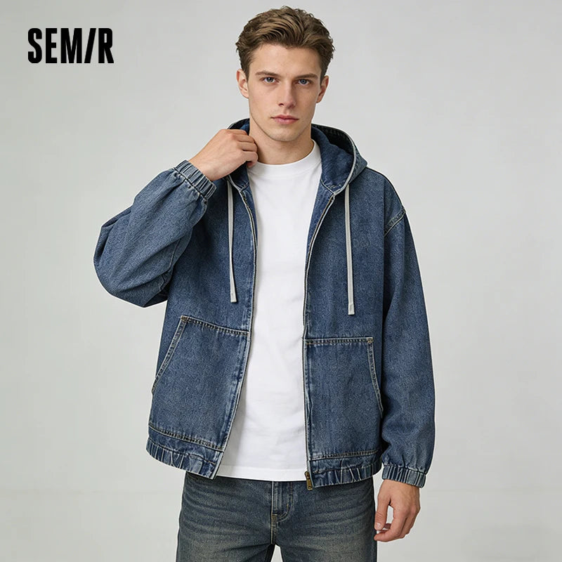 Semir American Jacket Men 2026 Spring Hooded Denim Street Style Vintage Loose Casual Fashion Stylish Outerwear Top