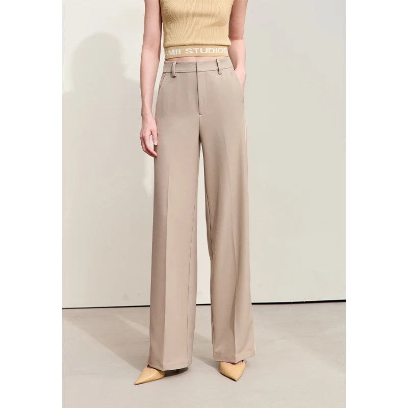 ខោ Amii Minimalism Casual Women's រដូវស្លឹកឈើជ្រុះឆ្នាំ ២០២៦ ខោស្ត្រីការិយាល័យថ្មី Patchwork រលុងត្រង់រឹងមូលដ្ឋាន 12453011