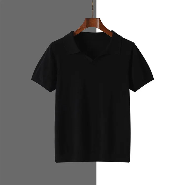 Men's 100% Modal Silk Touch Polo Shirt – Soft Breathable V-Neck Short Sleeve Top for Business Casual