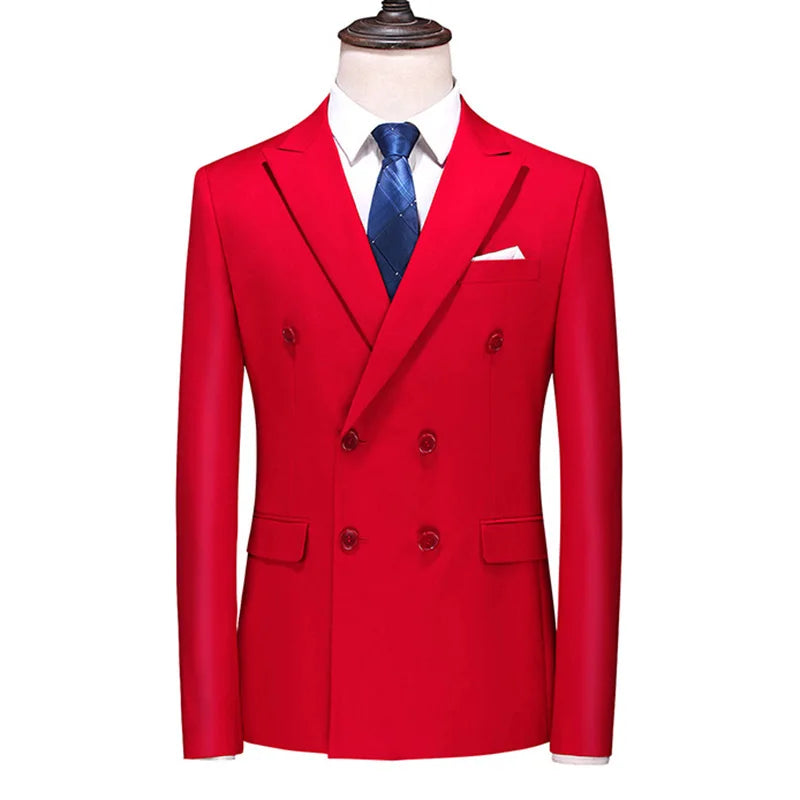 Men's Blue Long-sleeved Suit Jacket, Double-breasted Business Coat, Asian Size Slim fit Blazer,Available in Green,Red,Black,Gray