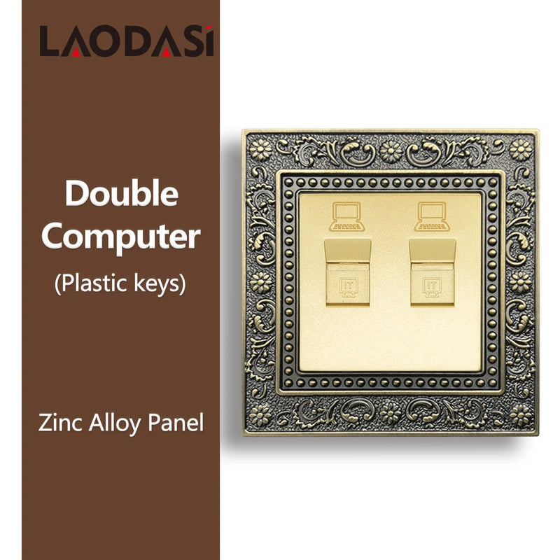 Deopoguye Vintage EU FR UK Light Switch Socket,Europe Standard Metal Zinc Alloy Push 1/2/3Gang Switch Panel for Home Improvement