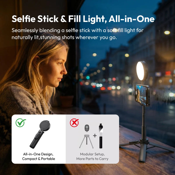 ដំបងថតរូប Ulanzi MT40 Mini Selfie Stick ជាមួយភ្លើងបំពេញពណ៌ពីរពណ៌ សម្រាប់ទូរសព្ទ Iphone Samsung Xiaomi Magsafe Tripod ទ្រេតបាន 180 ដឺក្រេ សម្រាប់ Vlog Live