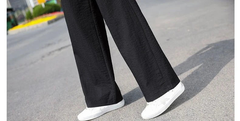 Women's Purple High-Waisted Wide-Leg Pants, Summer Lightweight Trousers, Asian Sizes S-3XL, Available in Beige, Orange, Black.