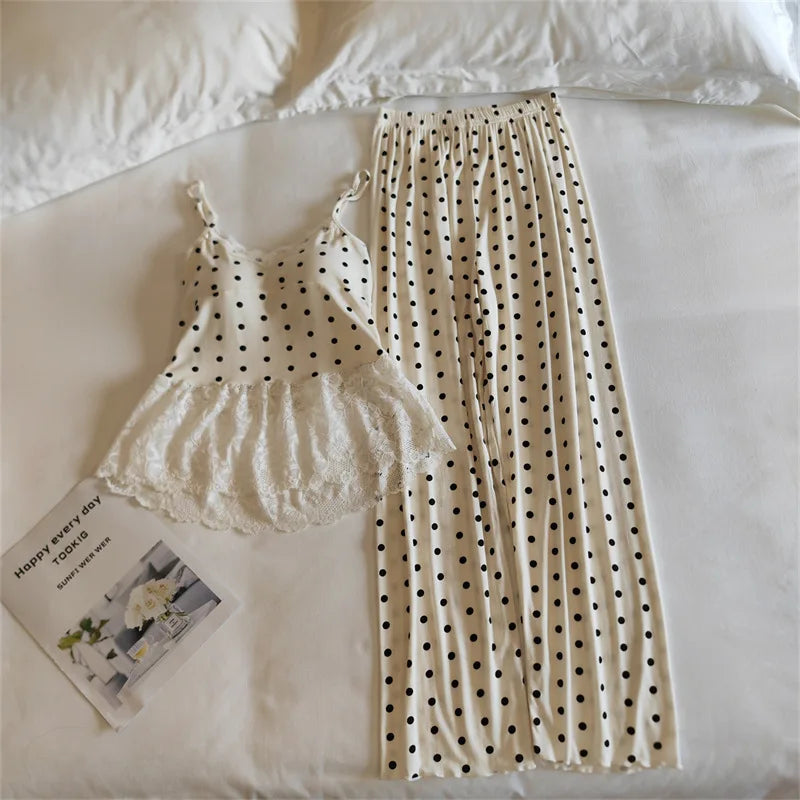 Thin Women's Pajamas Chest Pad Sleeveless Tops and Long Pants Sleepwear 2 Piece Home Clothes Comfortable Loungewear Pijama Suit