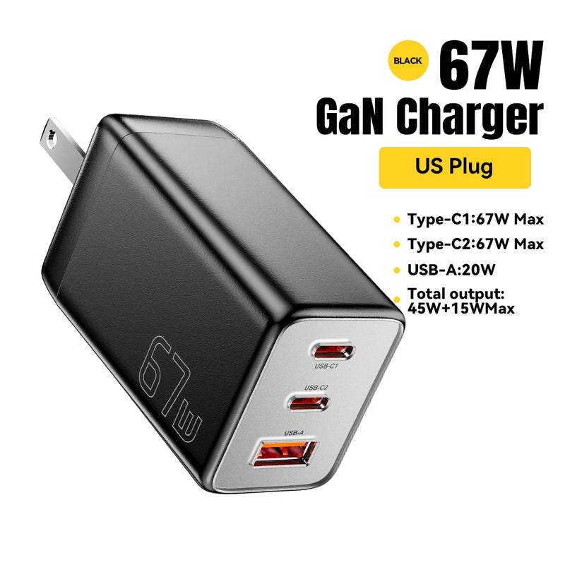 ឆ្នាំងសាក Essager GaN 67W USB C ឆ្នាំងសាកលឿន 4.0 3.0 PD 3.0 ប្រភេទ C PD ឆ្នាំងសាក USB សម្រាប់ iPhone 17 16 15 Pro MacBook Huawei កុំព្យូទ័រយួរដៃ