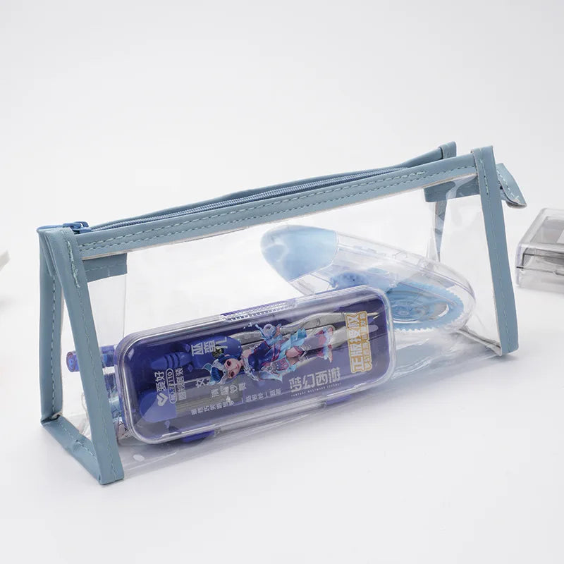1pc Transparent Triangle Pencil Case, PVC Large-Capacity Storage Bag, Exam Pencil Zipper Stationery Pouch, Pencil Pouch