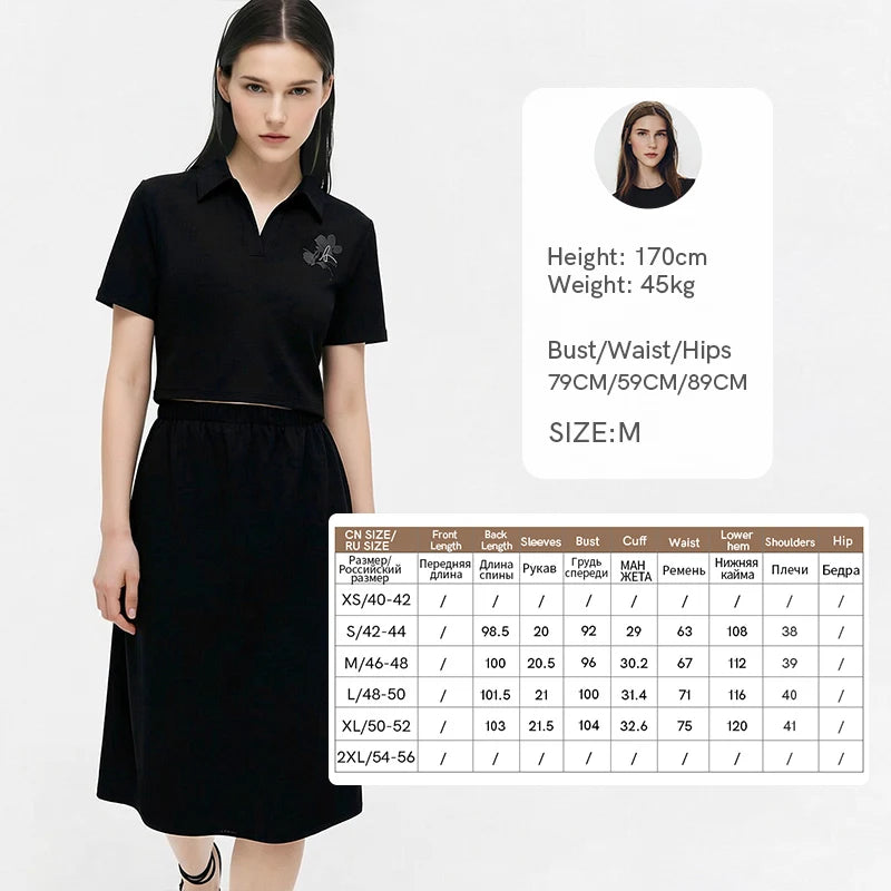 Amii Dress Woman 2026 Summer New Embroidered Lapel Collar Half Placket Elastic Waist Short Sleeve Midi Dress For Women 12642045