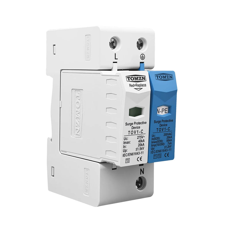 TOMZN AC SPD Din Rail 1P+NPE 3P+NPE 50KA T1 T2 385V 255V House Hold Surge Protector Protective Low-voltage Arrester Device