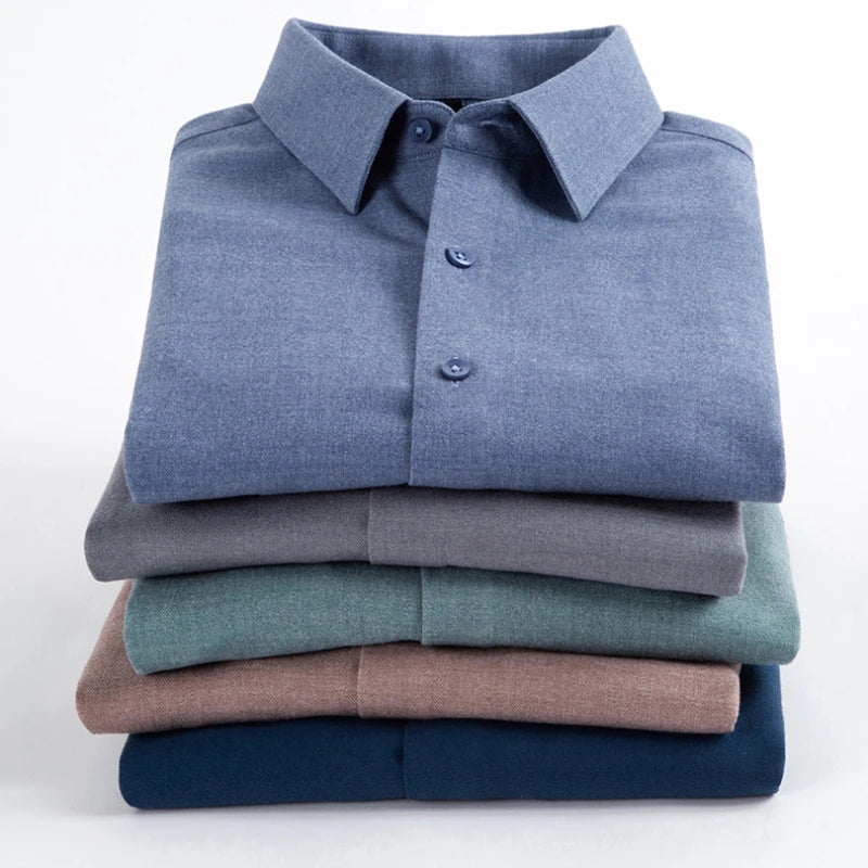 Autumn and Winter Men's Clothing Wool Shirt Square Collar Youth Business Casual Business Gentleman Slim Fit Business Shirt