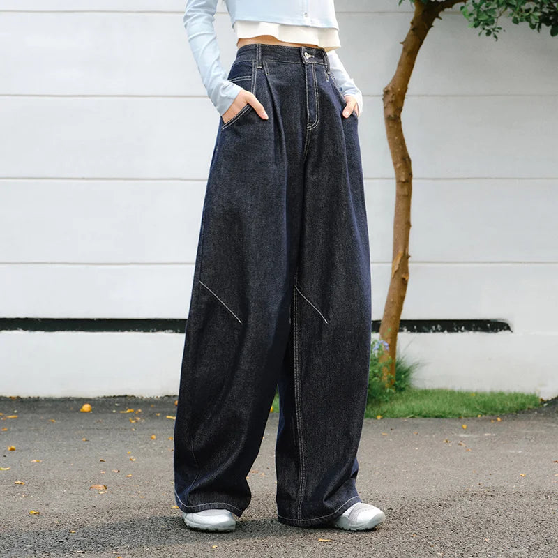 Semir Wide Leg Pants Denim Spring Pleated Loose Casual American Street Style Comfortable Trendy Casual Fashion Women 2026