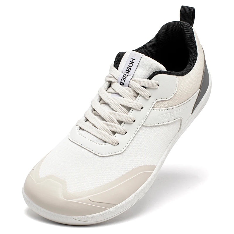 HOBIBEAR Wide Toe Shoes Mens Womens Minimalist Mesh Artificial Leather Sneakers Lace Up Lightweight Breathable Walking Shoes
