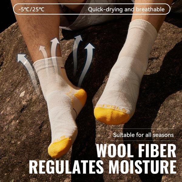 WRELS 1/2/3pairs Merino Wool Hiking Socks Thermal Warm Cushion Mid-calf Socks  Moisture Wicking Non-Slip Grips Wool Sports Socks