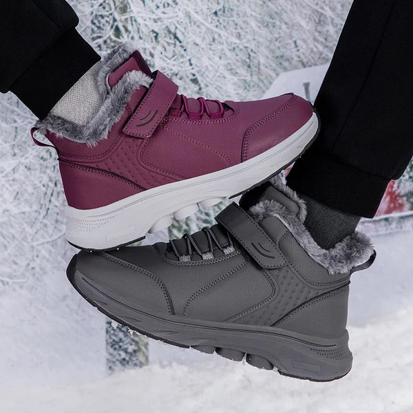 Winter Plush Lined Elderly Shoes PU Leather Non-Slip Rubber Adjustable Strap Warm Snow Boots Comfort Walking Shoes for Elderly