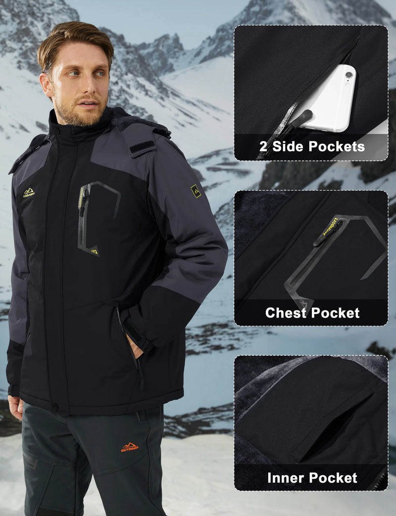 Men's Winter Ski Jacket Waterproof Insulated Fleece Lined Snowboard Parka Hooded Thermal Snow Coat