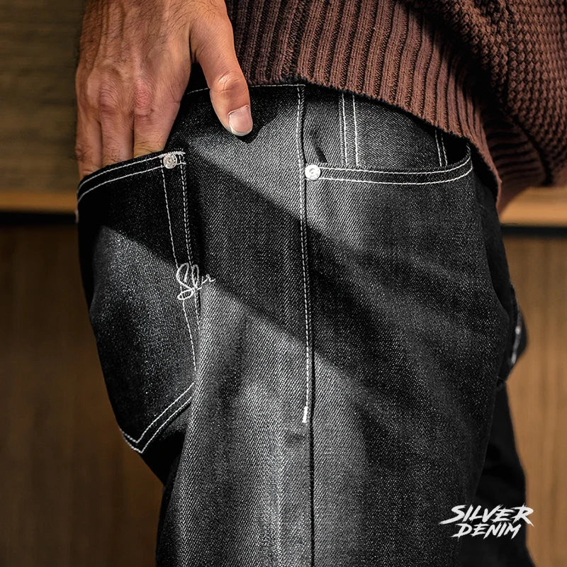 ខោខូវប៊យ Maden Silver Denim Vintage សម្រាប់បុរស Amekaji Selvedge Raw Denim 13 Oz Straight Fit Pants ទំហំ 28 ដល់ 38 សម្លៀកបំពាក់បុរសថ្មី