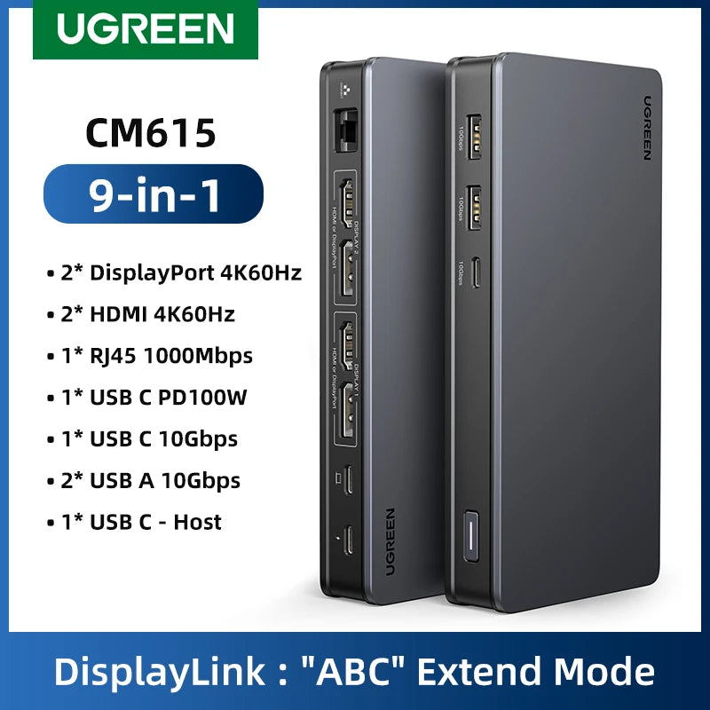 UGREEN USB C Docking Station 9-in-1 USB Splitter 4K60Hz HDMI DP DisplayLink Triple Display RJ45 PD100W for macOS Windows 10Gbps