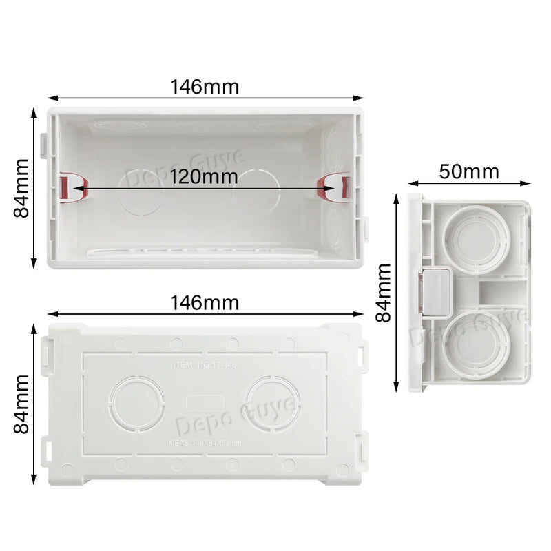 Wall-mounted internal mounting box, white wall wire bottom box, suitable for 146mm*86mm EU UK standard switches and sockets