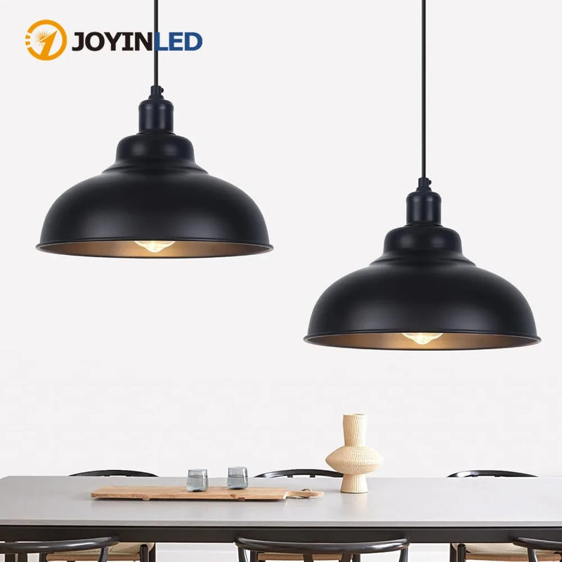 JOYINLED Retro Black Pendant Light Industrial Hanging Lights Metal Barn Farmhouse Kitchen Lighting E27 Ceiling Mount Fixture