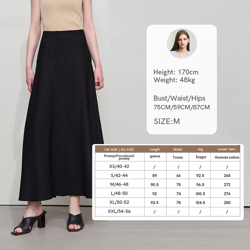 AMII សំពត់នារី Minimalist រដូវក្តៅ Luxur Office Lady Solid Combination Twill A-Line Elegant MIdi Skirt Female Clothing12542278