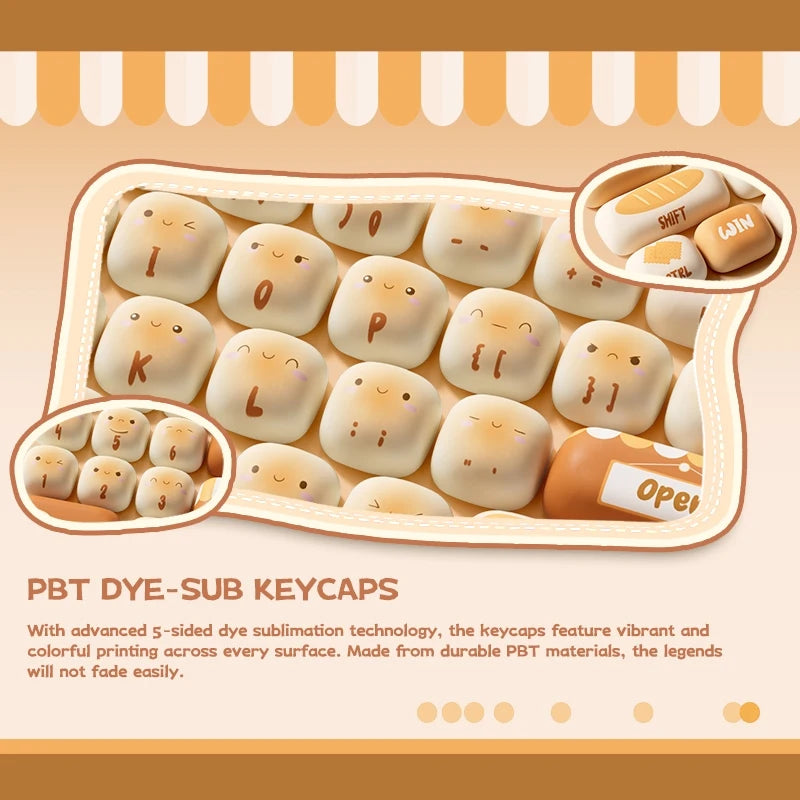 Akko Original Cute Theme MOG/MOA/MAO Profile PBT Keycap Set 5-side Dye-sub ANSI/ISO Layout Girl Keycaps Gift Round Bun Mushroom