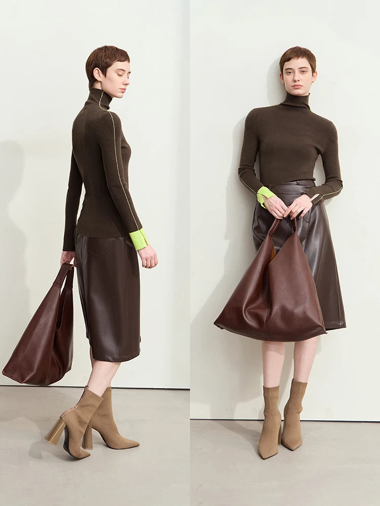 អាវយឺតក AMII Minimalist Turtleneck សម្រាប់ស្ត្រីឆ្នាំ ២០២៥ រដូវស្លឹកឈើជ្រុះថ្មីពណ៌ផ្ទុយស្រឡះដៃអាវវែងសម្រាប់ស្ត្រី 12453067