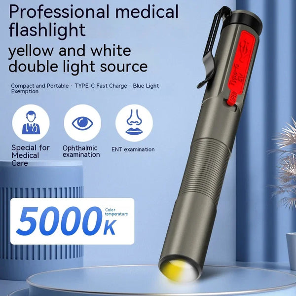 ពិល LED សង្គ្រោះបន្ទាន់ប្រភេទ C សាកថ្ម Han Pen Light ពិល Clip Pocket Lamp សម្រាប់ពេទ្យធ្មេញ គិលានុបដ្ឋាយិកា ជំនួយសង្គ្រោះបឋម ភ្លើងបំភ្លឺការងារ